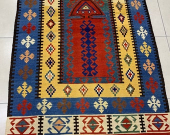 Handmade,Hand Spun Wool %100 Vegetable Dyed Anatolian Kilim ,Handmade Turkish Kilim,Prayer Rug Kilim,Natural Kilim,Fine kilim 6,0 x 4,4 Feet