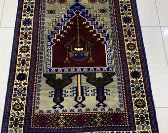 Handmade Pure Wool Anatolian Prayer Rug,Turkish Rug,Natural Colored Rug,Hand Spun Wool Rug,Area rug,Konya Rug,Wool Rug 4,5 x 3.0 Feet