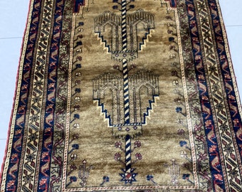 Handmade Pure Wool Anatolian Prayer Rug,Turkish Prayer Rug,Konya Prayer Rug,Natural Handmade Rug,Vintage Rug,Turkid Area Rug 6,3x3,8 Feet