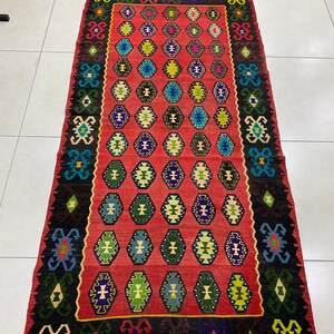 Handmade Wool Anatolian Kilim.Made in 1970s .Perfect Condation.Fine Color Combination 7,2 x 3,6 Feet
