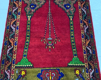 Handmade Turkish Prayer Rug,Konya Prayer Rug,Hand Knotted Area Rug,Natural Wool Rug,Oriantal Rug,Vintage Rug,Classic Prayer Rug,5,5x3,5 Feet