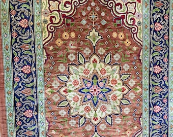 Handmade Fine Pure Natural Silk Hereke  Rug.Million Knots and %100 Natural silk.Exclusive Piece. 2,3 x 1,6 Feet