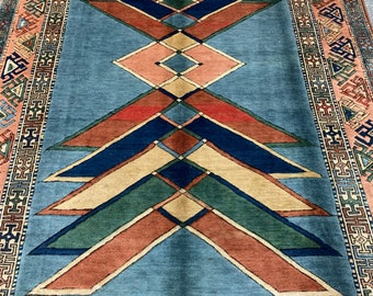 Handmade Fine Pure Wool Indigo Blue Original Turkish Kazak Rug 8,4 x 6,0 Feet