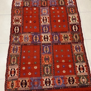 Handmade Fine Anatolian Cicim Rug ,Handmade Turkish cicim Rug,Natural wool cicim ,area rug,perefct shape and condation5,9 x 4,3 Feet