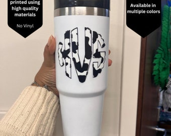 Personalizowany monogram krowiego nadruku 30 oz stal nierdzewna kubek, modny niestandardowy kubek zachodni, prezent dla niej, kubek do kawy ze skóry krowiej