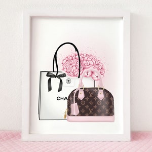 Impression d'art fleurie (illustration de mode) - décoration d'intérieur rose (sans cadre) - art mural de marque de créateur de mode de luxe/logo