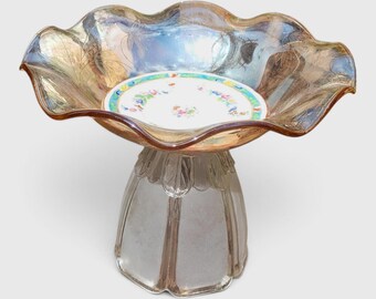 Bird Feeder/Table Decor Handmade from Vintage Glassware