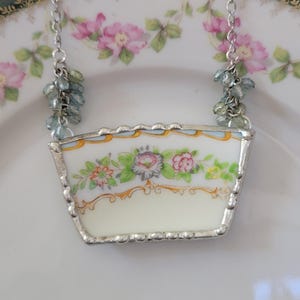 Vintage National China Floral Swag Broken China Soldered Pendant Necklace