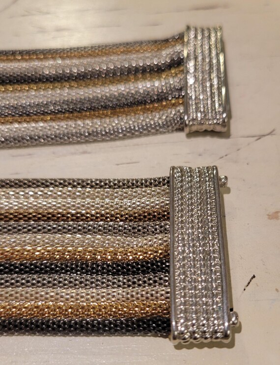 Chic Tri-Tone Mesh Statement Cuff Bracelets with … - image 3