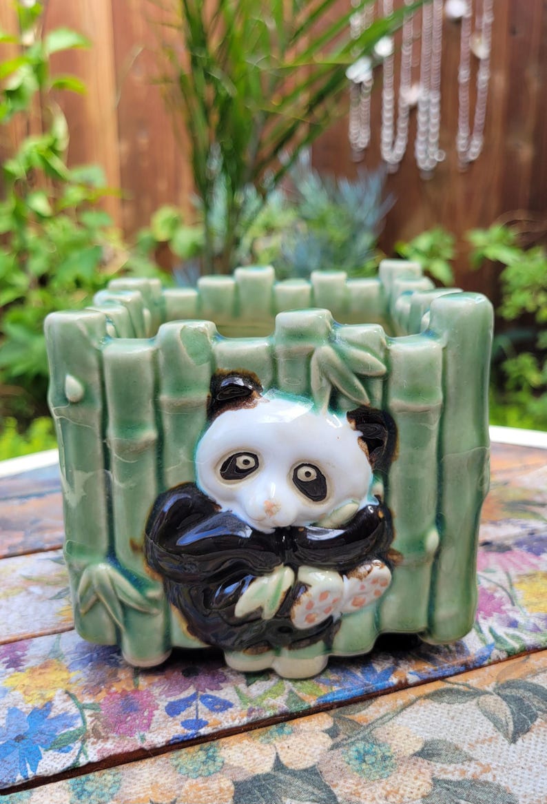 Vintage Ceramic Panda Bamboo Planter - 1960s Made in Japan Animal ...