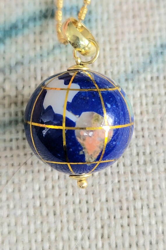 14K Yellow Gold World Earth Globe Inlay Enamel Pe… - image 8