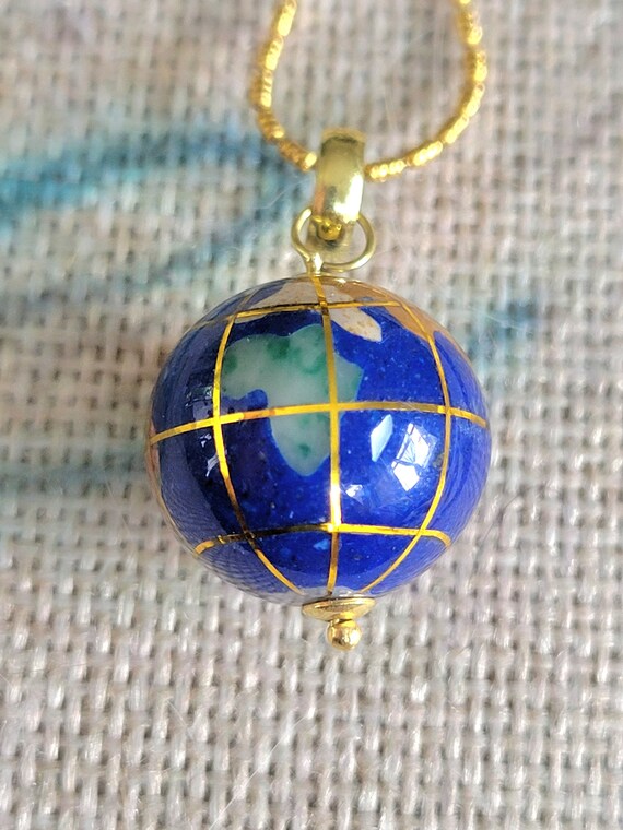 14K Yellow Gold World Earth Globe Inlay Enamel Pe… - image 6