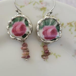 Noritake &quot;Dresolin&quot; Rose Broken China Soldered Earrings