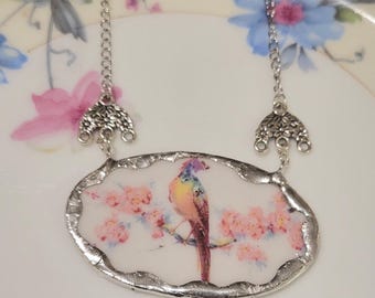 Bird of Paradise Antique Henrich & Co Broken China Pendant — 1920s Bavarian