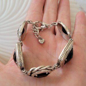 Brighton Silver Plated Black Glass Panel Link Bracelet, Adjustable Statement Cuff bild 5