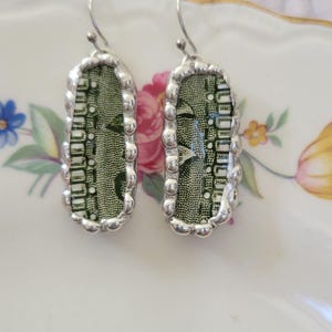 Olive Green Broken China Soldered Earrings