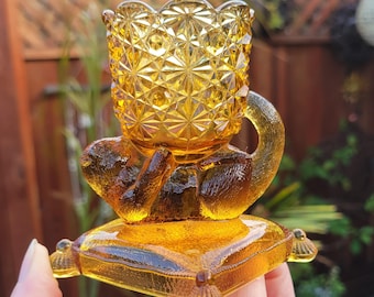 Vintage Indiana Glass Cat on Nest Covered Candy Dish Cobalt Blue