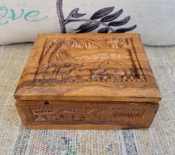 Vintage Solid Wood Carved Trinket Box - image 1