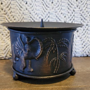 Metal Elephant & Palm Tree Holder for Large Candle