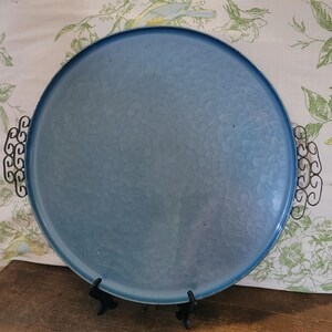 Kyes Pasadena Steel Blue Moire Glaze Enamel Round Tray - Mid Century Modern Loveliness