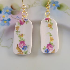 Pink Rose Floral Broken China Earrings