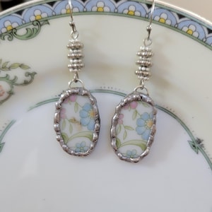 Pastel Flowers Broken China Soldered Earrings