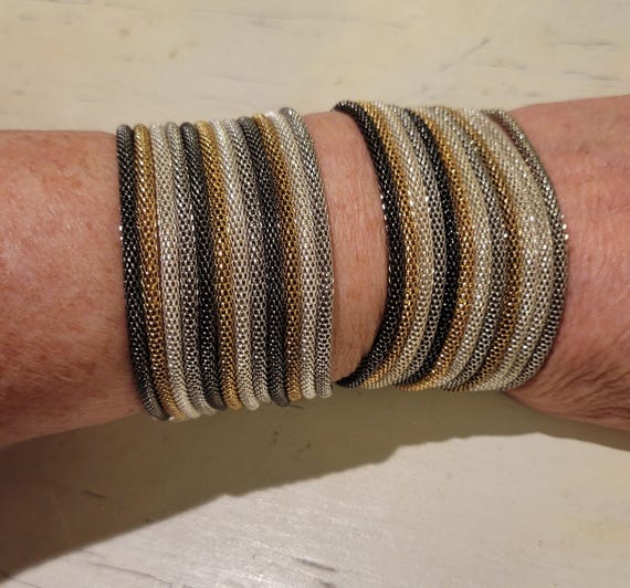 Chic Tri-Tone Mesh Statement Cuff Bracelets with … - image 1