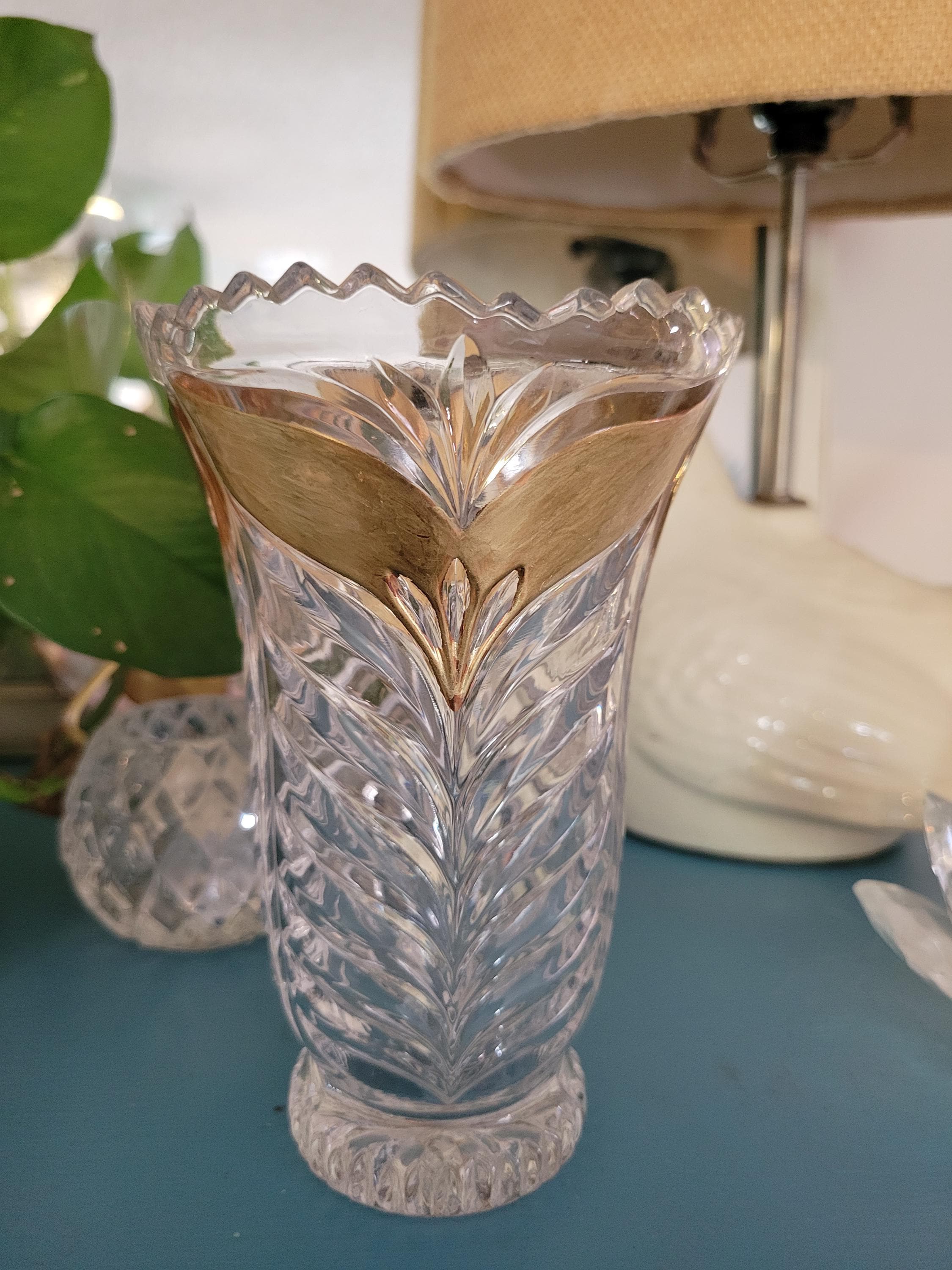 Anna Hutte Bleikristall 24% Lead Crystal Vase Hand Painted