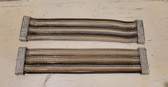 Chic Tri-Tone Mesh Statement Cuff Bracelets with … - image 2