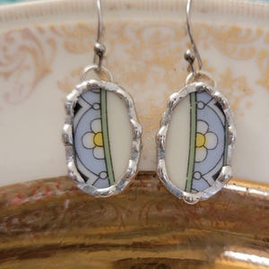 Sweet Half Flower Broken China Soldered Earrings