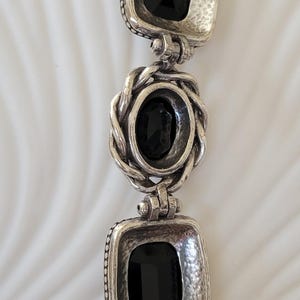 Brighton Silver Plated Black Glass Panel Link Bracelet, Adjustable Statement Cuff bild 3