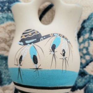 Betsy Selby Hand Painted Southwest Wedding Vase Artist Signed - 4&quot; Tall