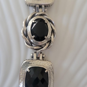 Brighton Silver Plated Black Glass Panel Link Bracelet, Adjustable Statement Cuff bild 2