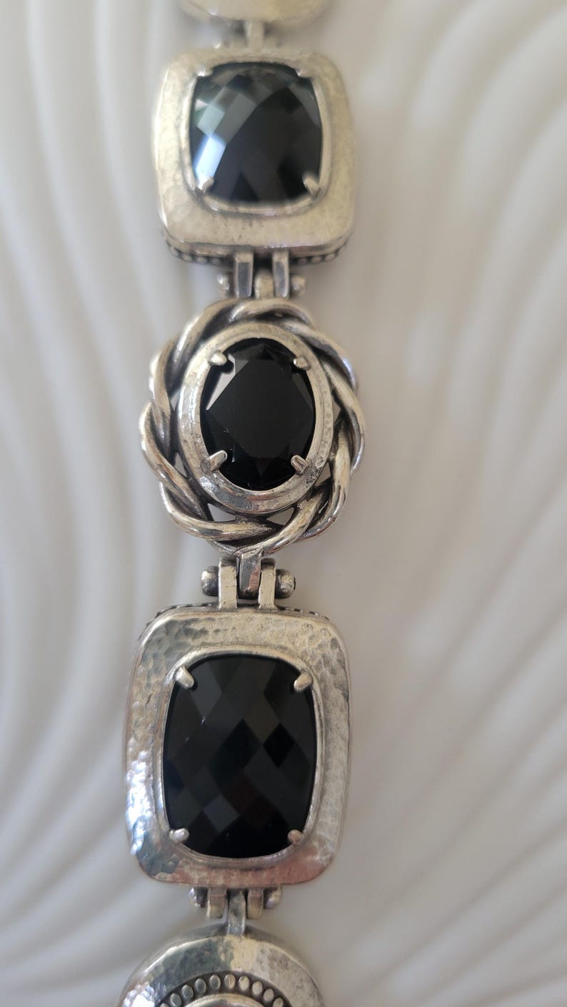 Brighton Silver Plated Black Glass Panel Link Bracelet, Adjustable Statement Cuff bild 2