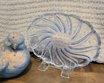 Mikasa Peppermint Swirl Cobalt Crystal Tray 9" - 1990's