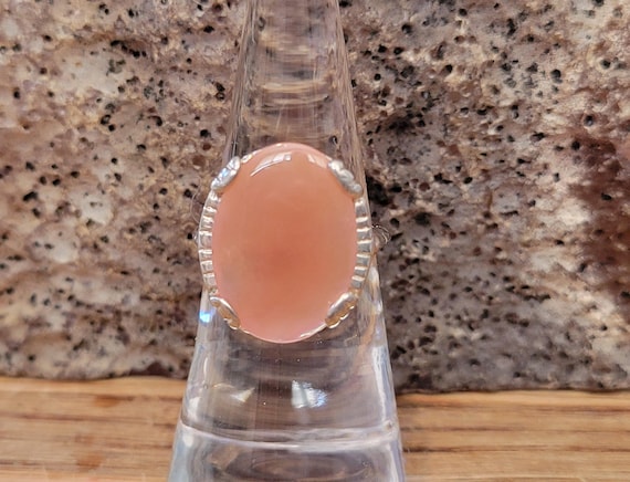 Sterling Silver Pink Peach Conch Shell Cabochon R… - image 1