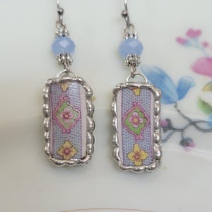 Baby Blue Floral Broken China Soldered Earrings