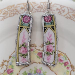 Edwin Knowles Pink Roses Broken China Long Soldered Earrings