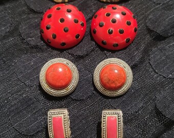 Five Pairs of Vintage Clip On Earrings, 80s Statement Jewelry