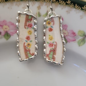 Dainty Flowers Broken China Soldered Earrings