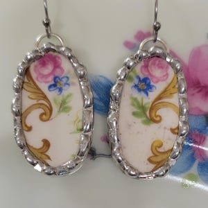 Homer Laughlin Eggshell Pink Rose Broken China Soldered Earrings
