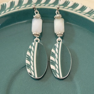 Harker USA Corinthian Green & White Broken China Earrings