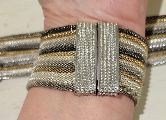 Chic Tri-Tone Mesh Statement Cuff Bracelets with … - image 7