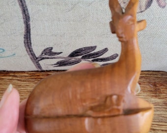 Figura vintage de gacela de teca tallada a mano, fabricada en Kenia - 10 cm