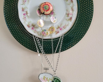Upcycled  Salem & Limoges Plate Hanging Jewelry Holder