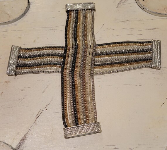 Chic Tri-Tone Mesh Statement Cuff Bracelets with … - image 5