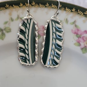 Harker USA Corinthian Green & White Broken China Soldered Earrings