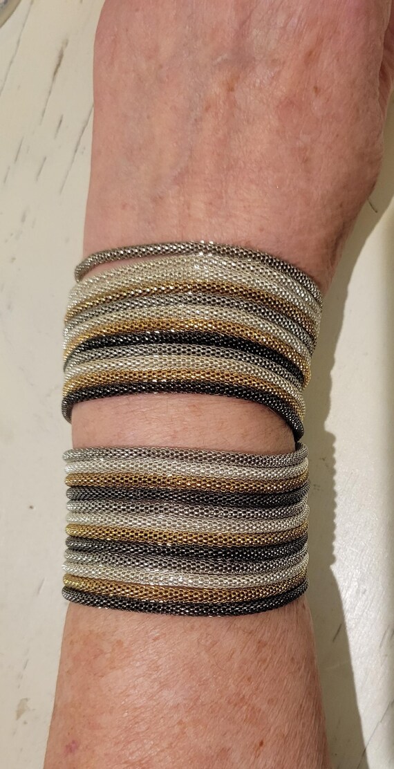 Chic Tri-Tone Mesh Statement Cuff Bracelets with … - image 9