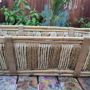 Vintage Artisan Hand-Woven Basket - Bamboo & Rope with Wood Handles