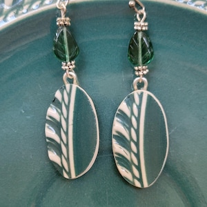 Harker USA Corinthian Green & White Broken China Earrings